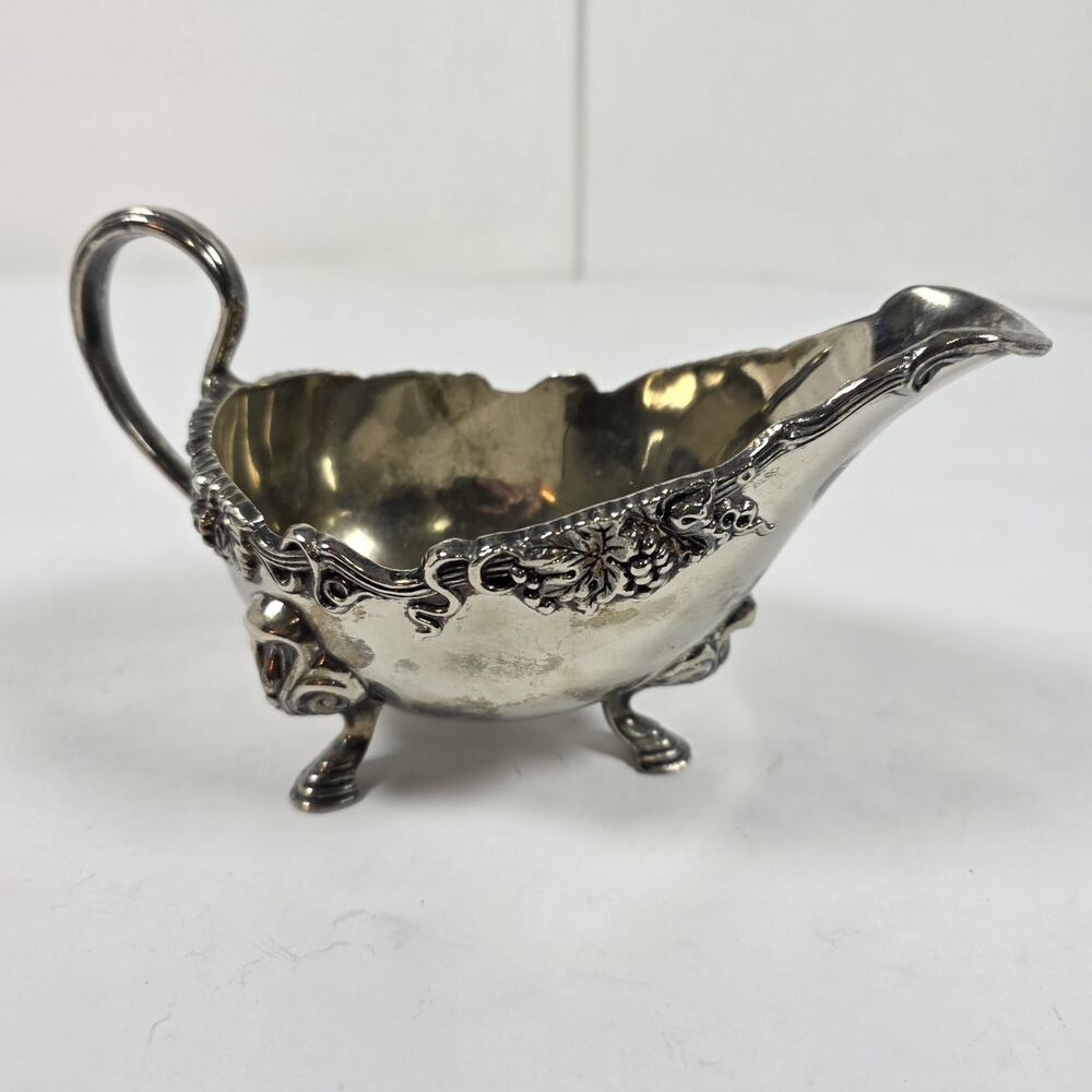 Vintage Godinger Silverplate Gravy Boat Ornate Floral Scroll Footed Serving